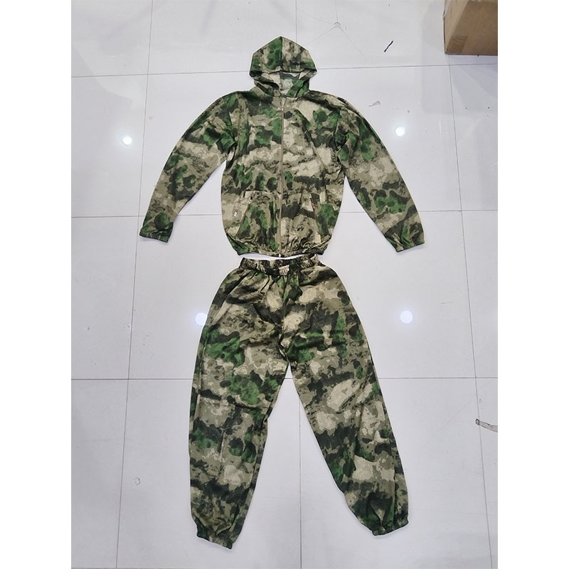 Hunting Outdoor Apparel - Fileli Kamuflaj Takımı Kapüşonlu Fermuarlı Nefes